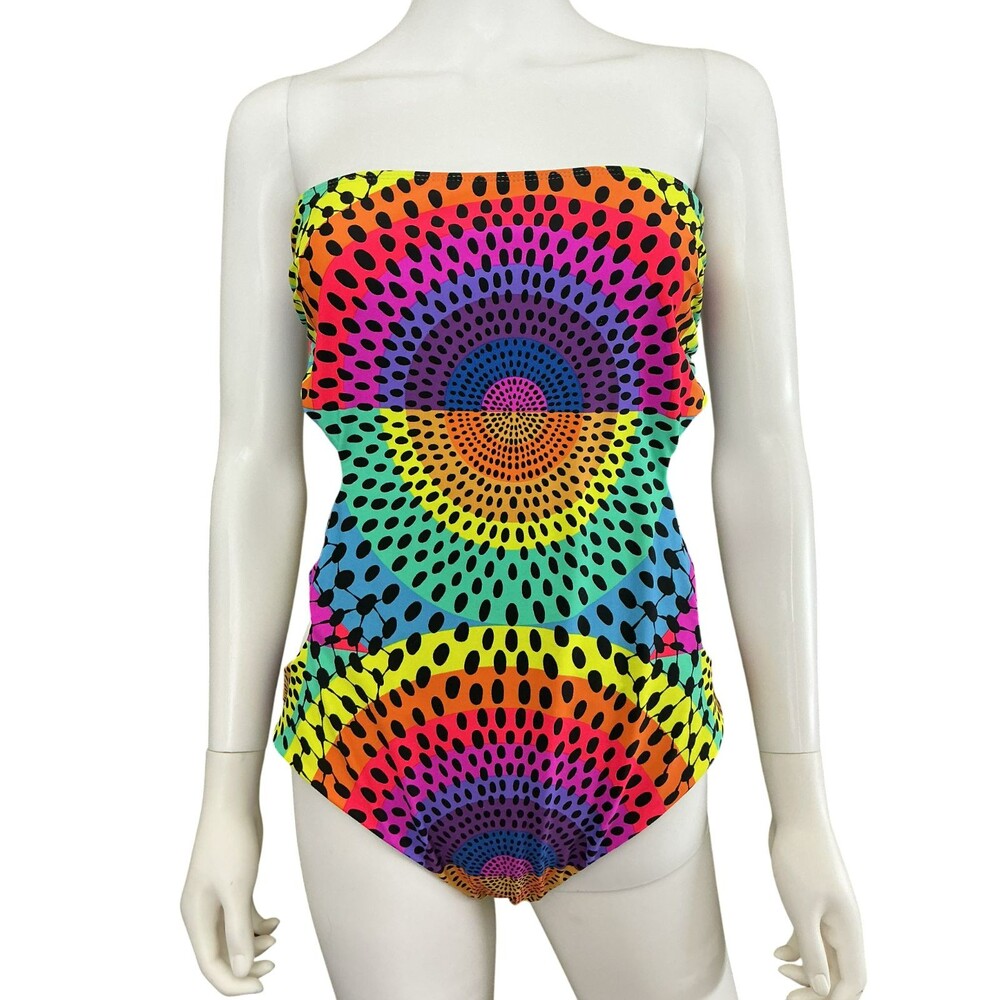Mara Hoffman One Piece Swimsuit L Cutout Multicolor Rainbow Polka Dot $259 NWOT - Picture 2 of 14